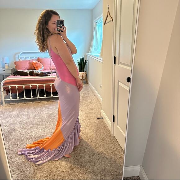 NWT Brogger Pink Orange Long Gown Maxi Dress Medium - Picture 4 of 14